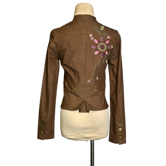 CELL brown floral embroidered denim jacket size S - Picture 2 of 16